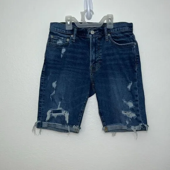 Abercrombie & Fitch A&F mens distressed Cuffed blue denim jeans shorts size 28 - Picture 2 of 5